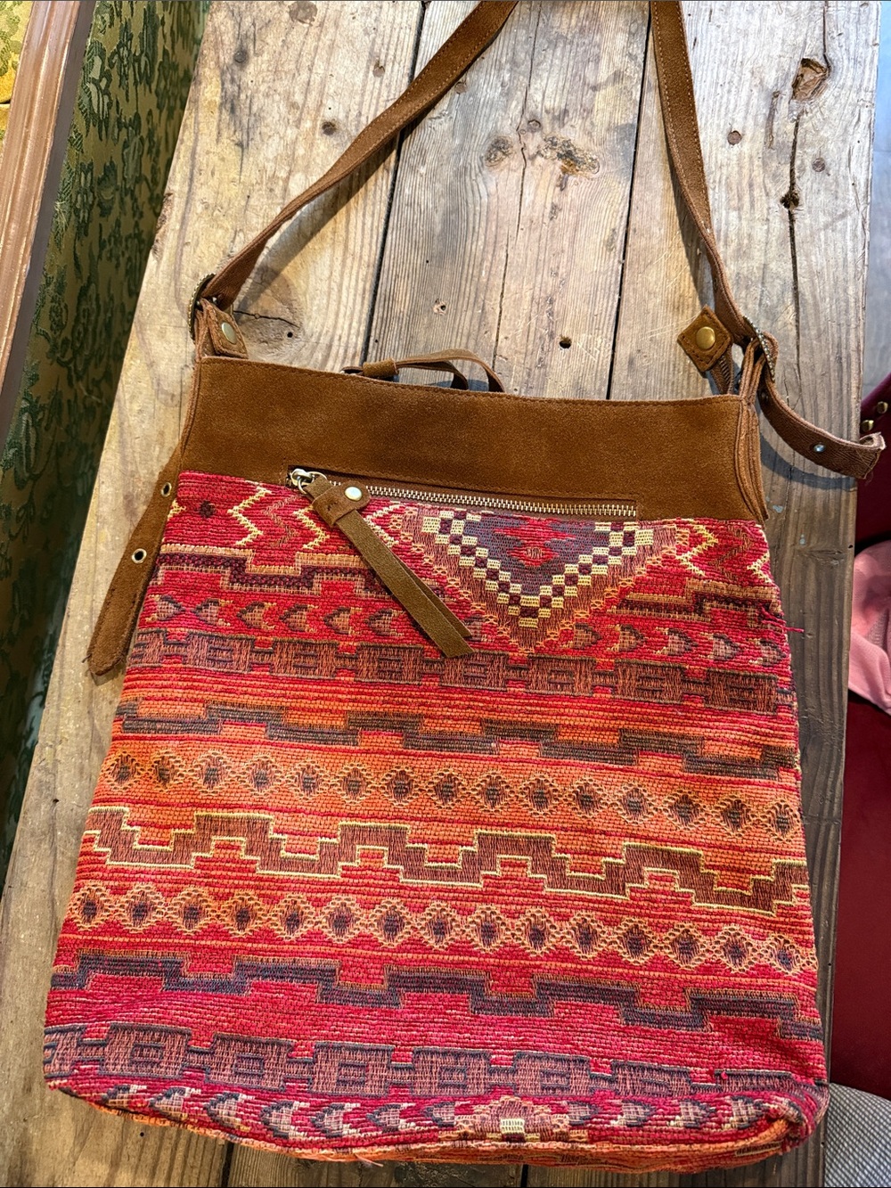 Lucky Brand Multi-Red & Brown Southwestern Woven Shoulder Bag
